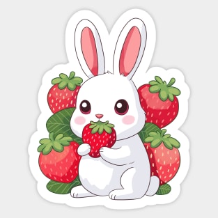 Strawberry bunny - cute kawaii bunny and Strawberry art Sticker